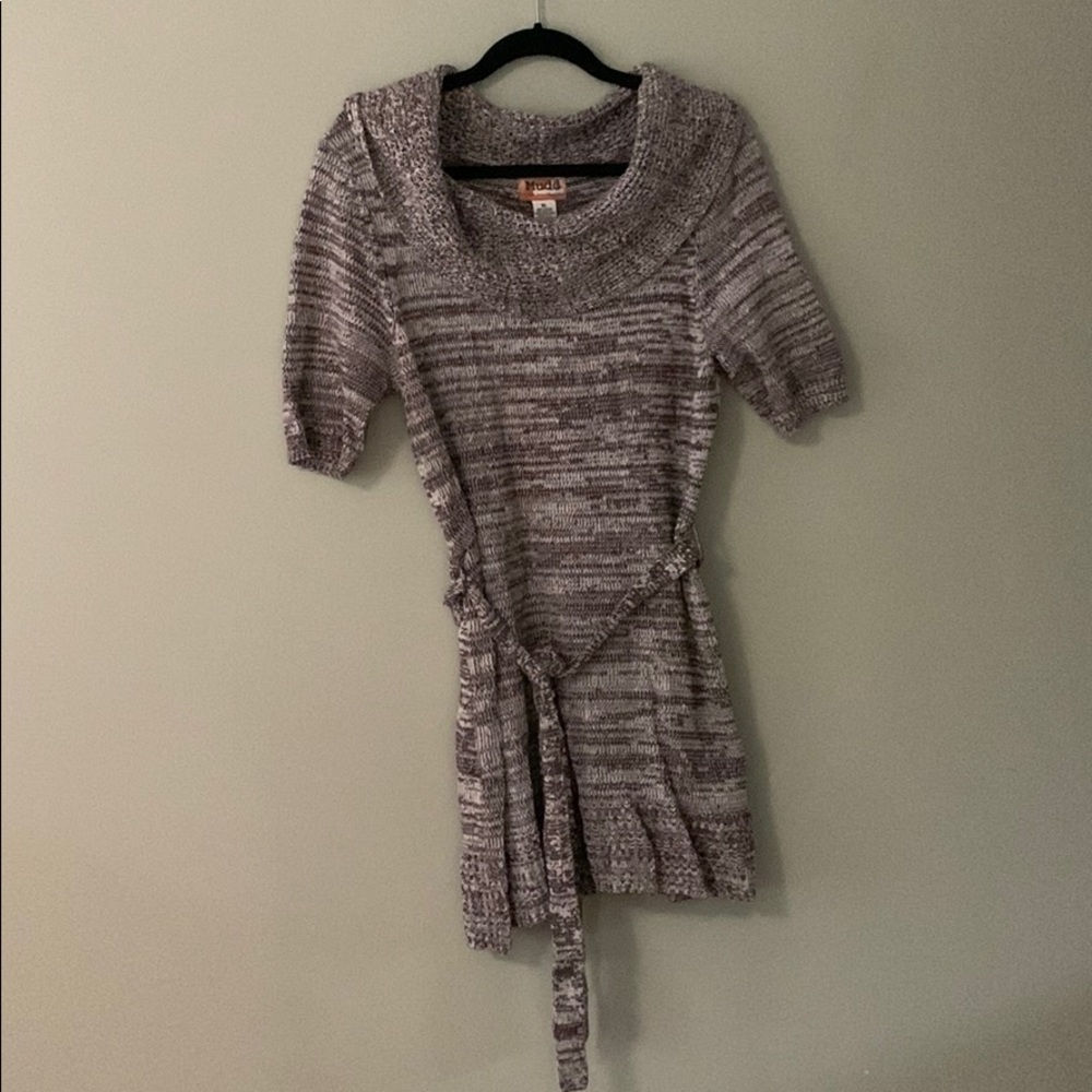 Brown Knit Cowl Neck Tunic